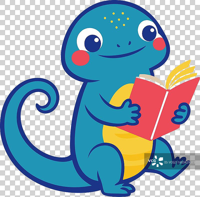 可爱蝾螈蜥蜴正在阅读图片素材