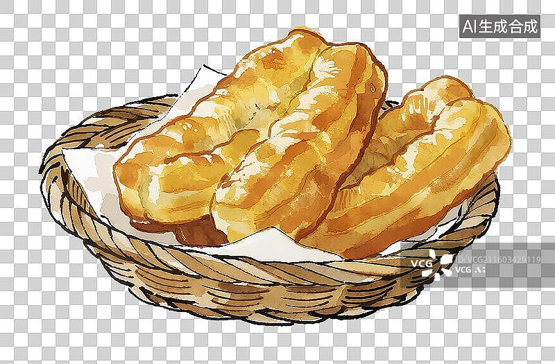 【AI数字艺术】水彩手绘风格的油条图片素材