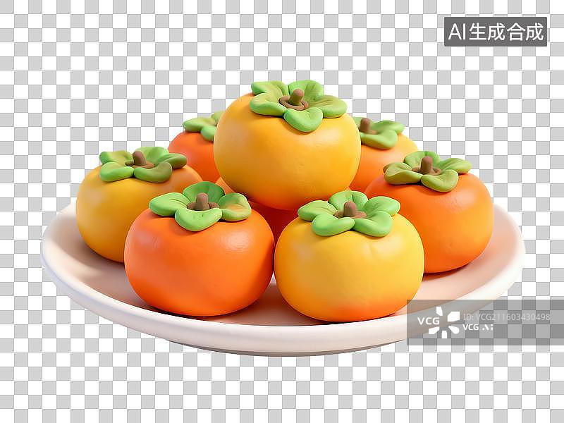 【AI数字艺术】3D粘土风立秋节气元素一盘柿子图片素材
