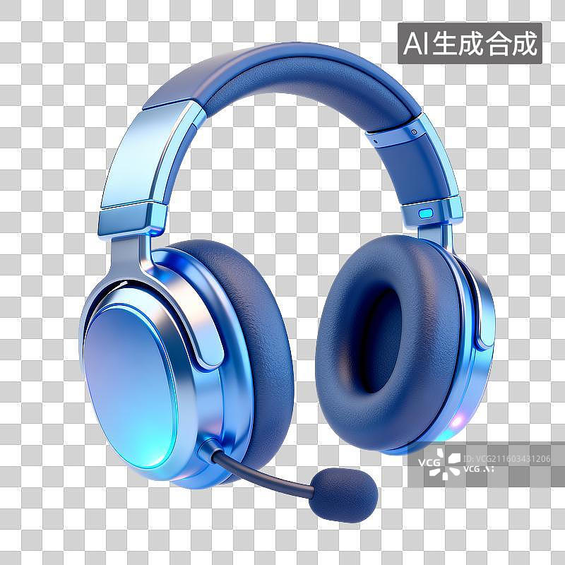 【AI数字艺术】3D蓝色磨砂科技感耳机元素图片素材