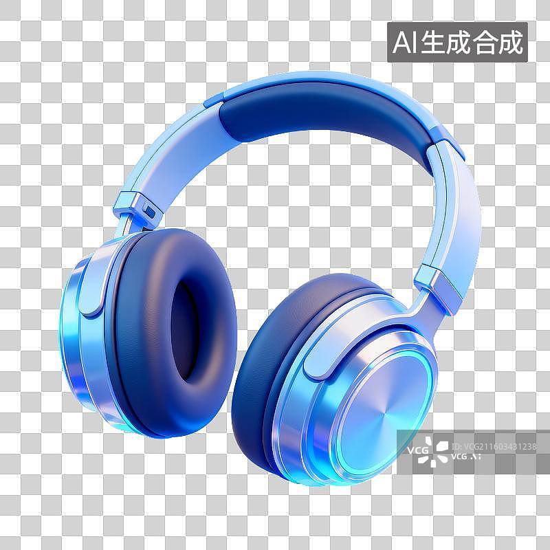 【AI数字艺术】3D蓝色磨砂科技感耳机元素图片素材