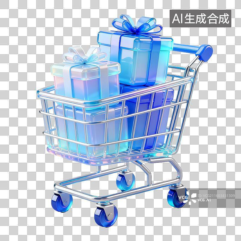 【AI数字艺术】3D蓝色磨砂玻璃科技感促销元素图片素材