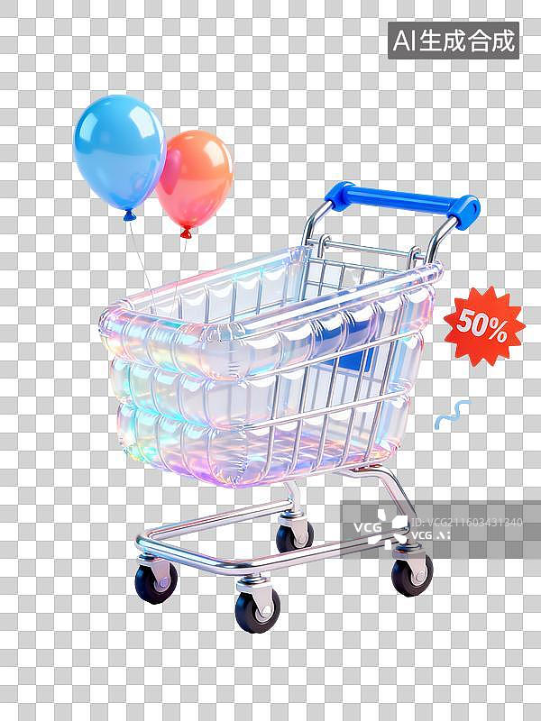 【AI数字艺术】3D膨胀风购物车元素图片素材