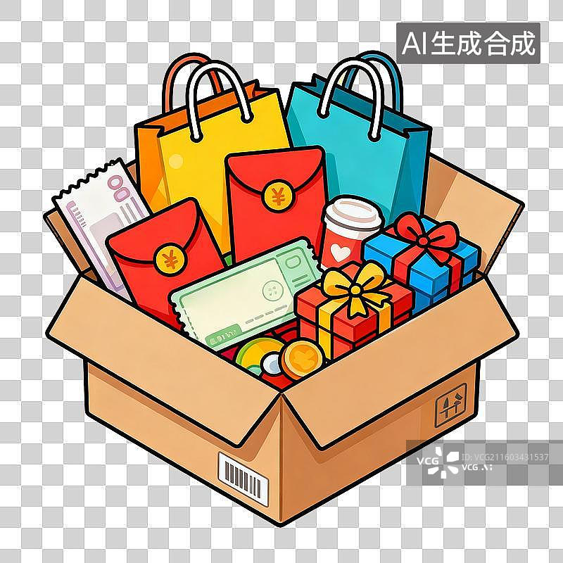 【AI数字艺术】3D卡通礼物红包优惠券促销元素图片素材