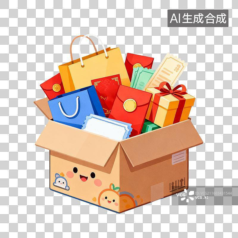 【AI数字艺术】3D卡通礼物红包优惠券促销元素图片素材
