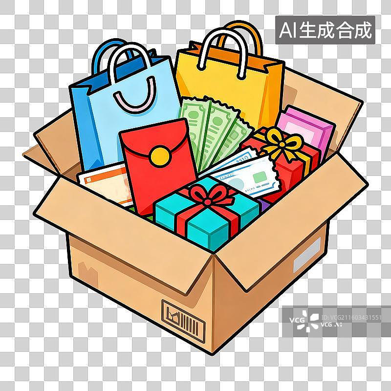 【AI数字艺术】3D卡通礼物红包优惠券促销元素图片素材