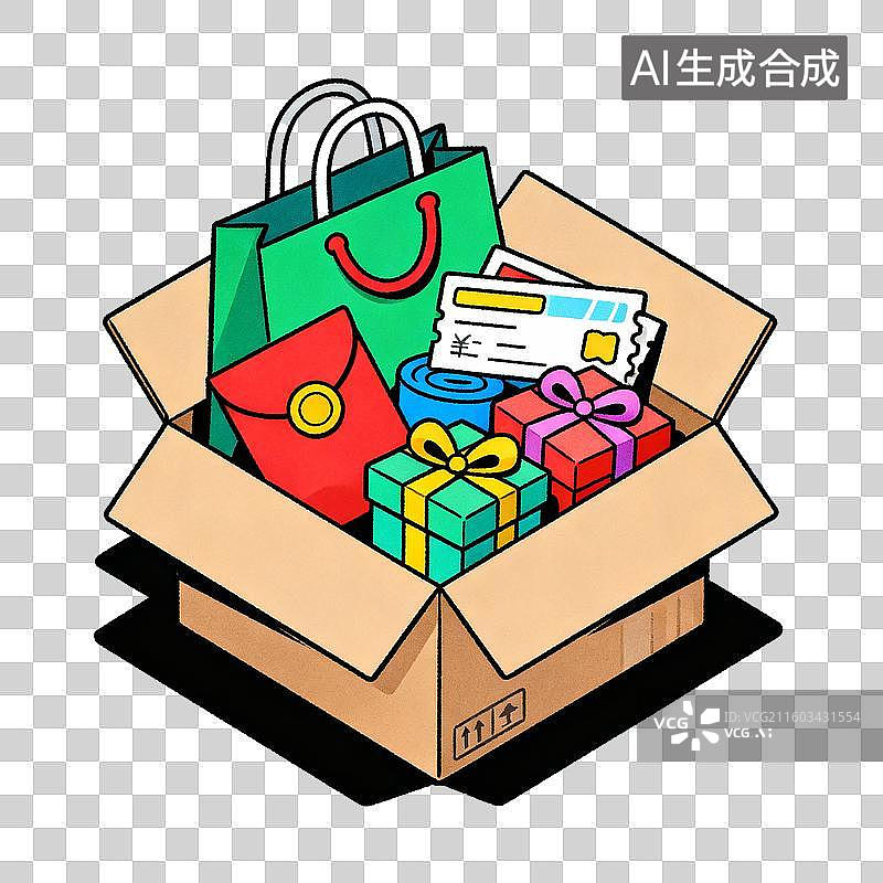 【AI数字艺术】3D卡通礼物红包优惠券促销元素图片素材