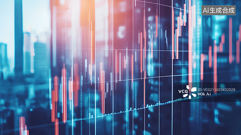 【AI数字艺术】智慧城市金融经济指数柱状图CBD商务科技背景图片素材