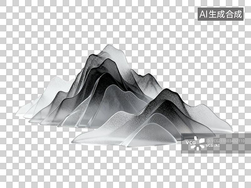 【AI数字艺术】3D渲染，透明琉璃质感，玻璃中国山水风景，国风山元素，山，山脉，国潮风山水画，免抠元素图片素材