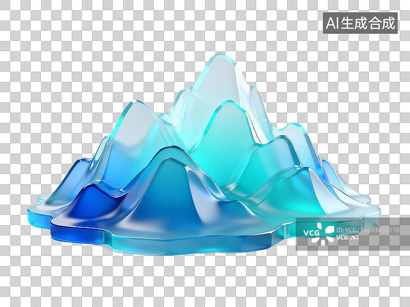 【AI数字艺术】3D渲染，透明琉璃质感，玻璃中国山水风景，国风山元素，山，山脉，国潮风山水画，免抠元素图片素材