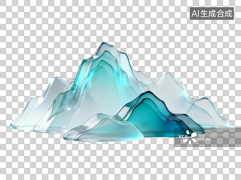 【AI数字艺术】3D渲染，透明琉璃质感，玻璃中国山水风景，国风山元素，山，山脉，国潮风山水画，免抠元素图片素材