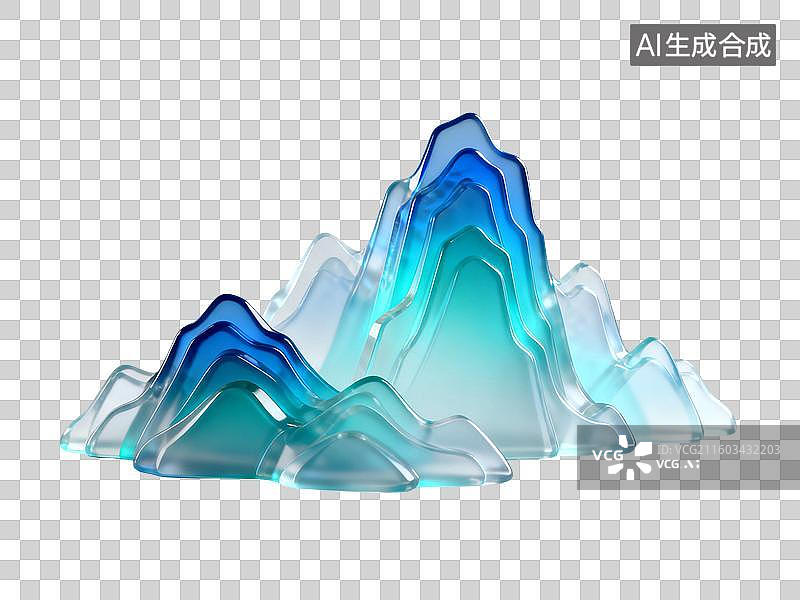 【AI数字艺术】3D渲染，透明琉璃质感，玻璃中国山水风景，国风山元素，山，山脉，国潮风山水画，免抠元素图片素材
