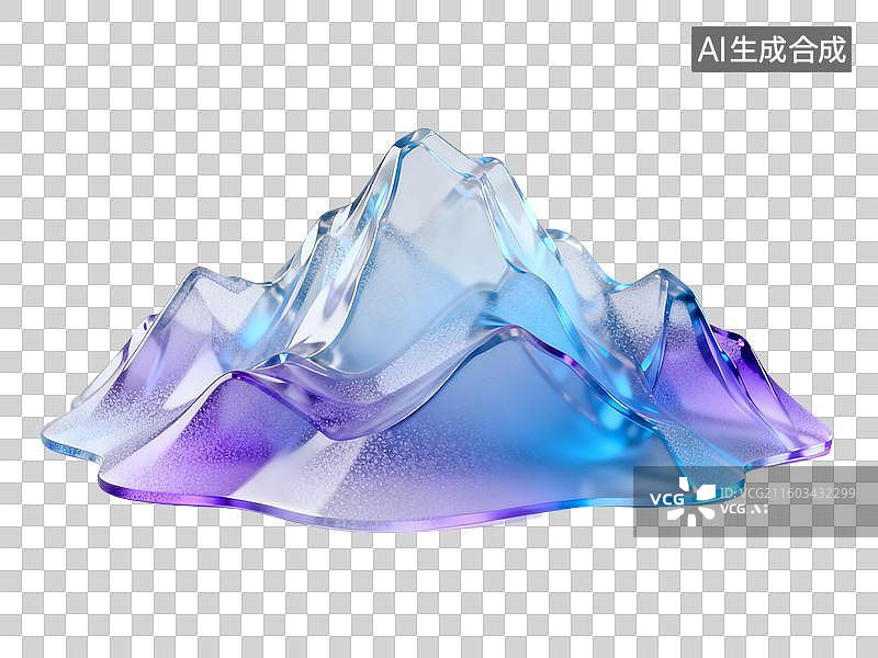 【AI数字艺术】3D渲染，透明琉璃质感，玻璃中国山水风景，国风山元素，山，山脉，国潮风山水画，免抠元素图片素材