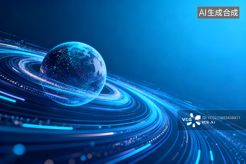 【AI数字艺术】全球互联，数字地球，蓝色星球图片素材