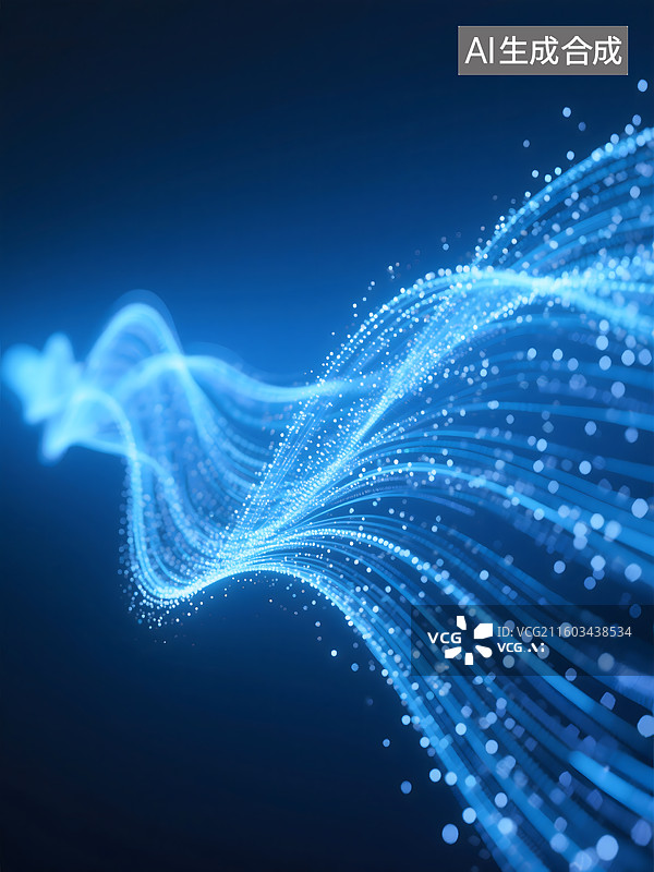 【AI数字艺术】抽象科技背景，蓝色DNA螺旋光带，动态粒子特效图片素材