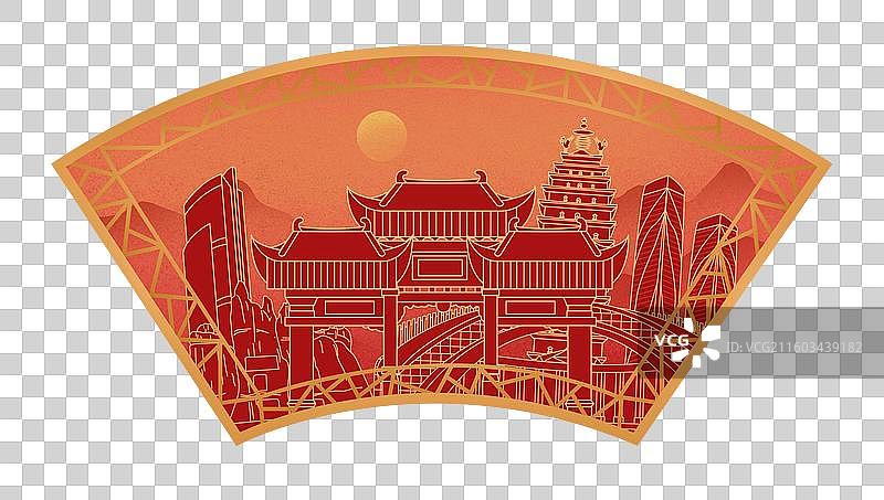 昆明中国风新年红色中秋扇形古典窗户城市建筑图片素材