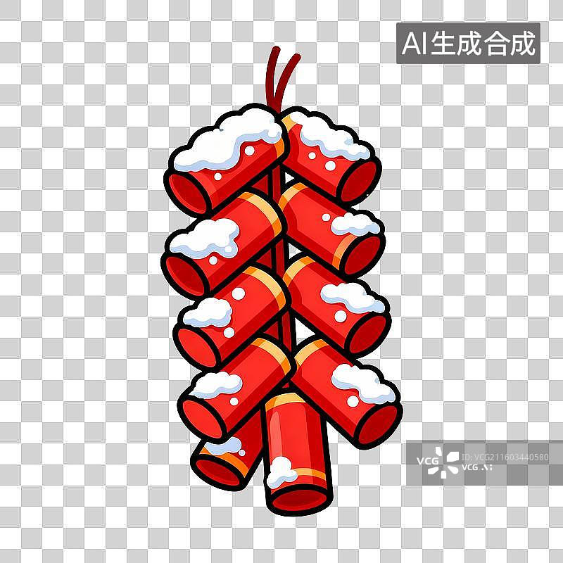 【AI数字艺术】彩色鲜艳扁平设计的卡通贴画元素红色喜庆的鞭炮图片素材