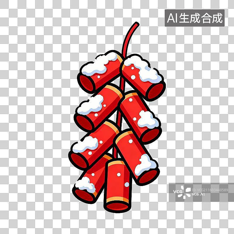 【AI数字艺术】彩色鲜艳扁平设计的卡通贴画元素红色喜庆的鞭炮图片素材