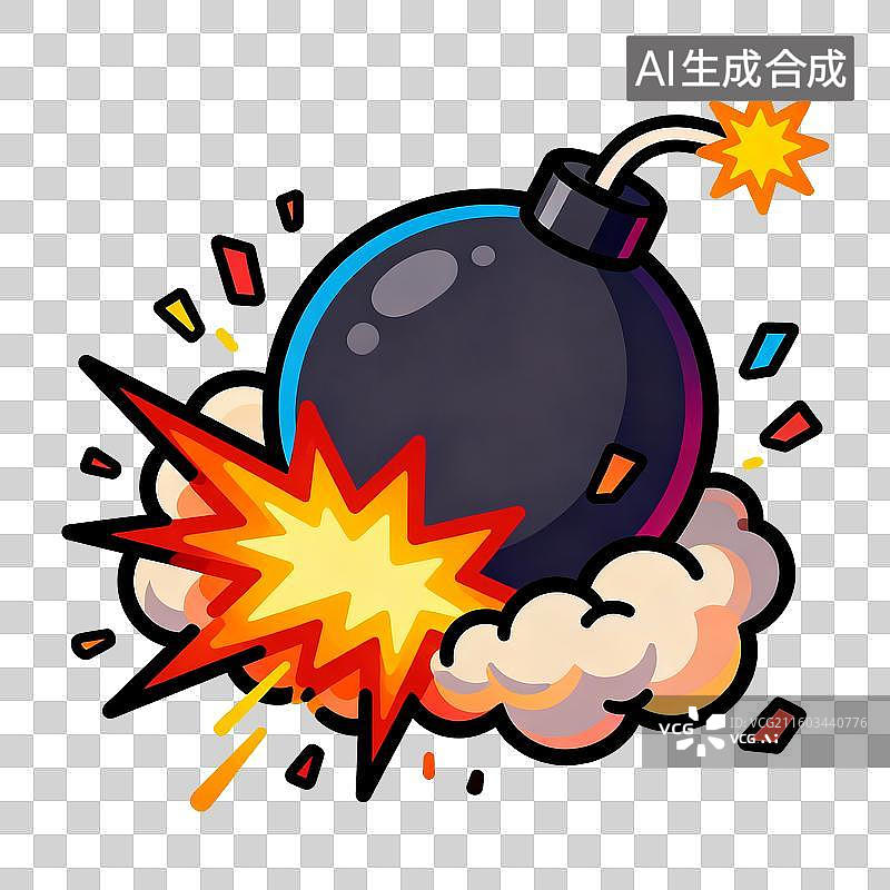 【AI数字艺术】彩色鲜艳扁平设计的卡通贴画元素地雷炸弹图片素材