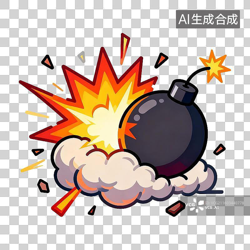 【AI数字艺术】彩色鲜艳扁平设计的卡通贴画元素地雷炸弹图片素材