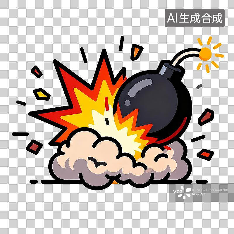 【AI数字艺术】彩色鲜艳扁平设计的卡通贴画元素地雷炸弹图片素材