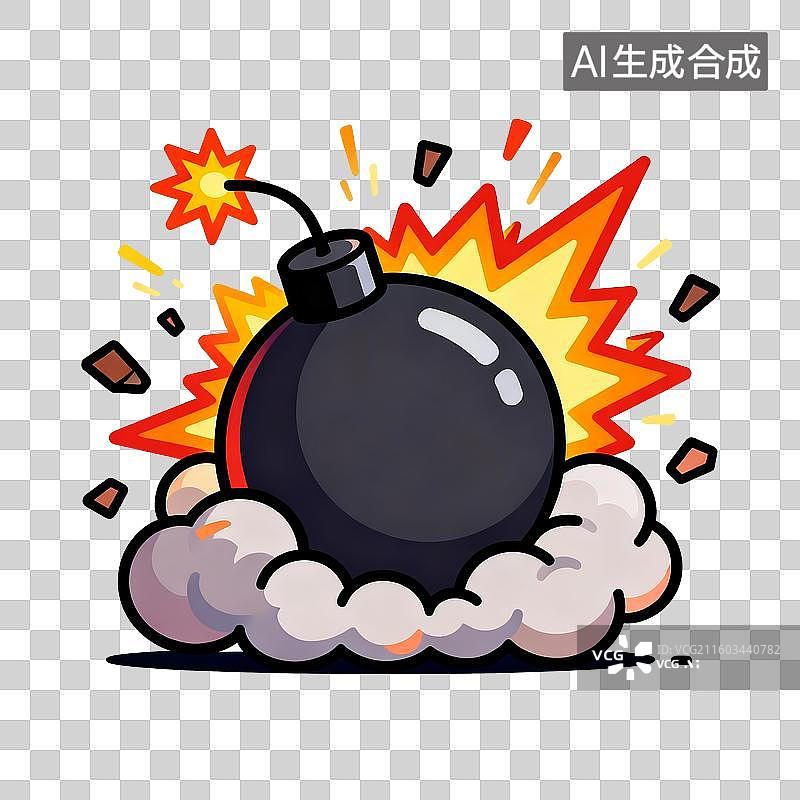 【AI数字艺术】彩色鲜艳扁平设计的卡通贴画元素地雷炸弹图片素材