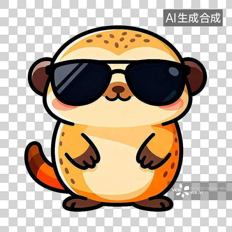 【AI数字艺术】彩色鲜艳扁平设计的卡通贴画元素带墨镜的海狸图片素材