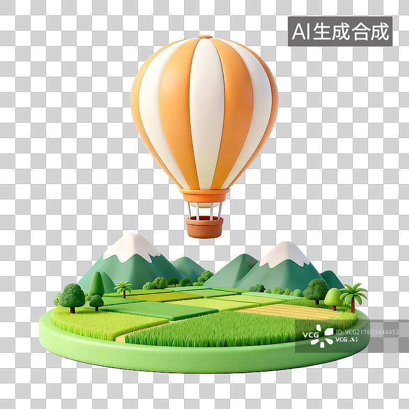 【AI数字艺术】3D热气球风景图图片素材