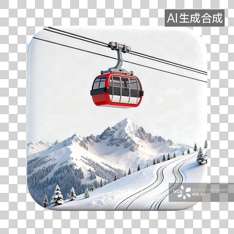 【AI数字艺术】雪山间的红色缆车图片素材