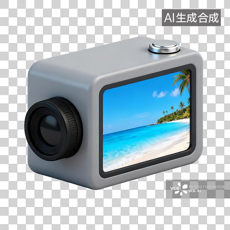 【AI数字艺术】小型数码摄像机展示海滩景色图片素材