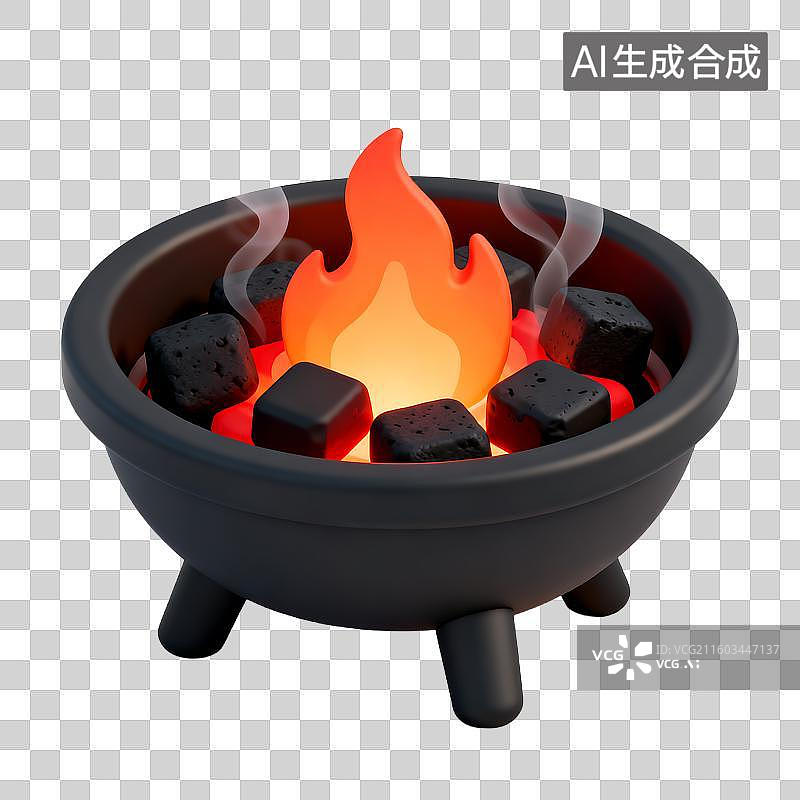【AI数字艺术】带有燃烧炭火的小型篝火图片素材