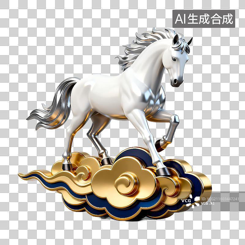 【AI数字艺术】立于彩云之上的白马雕塑图片素材
