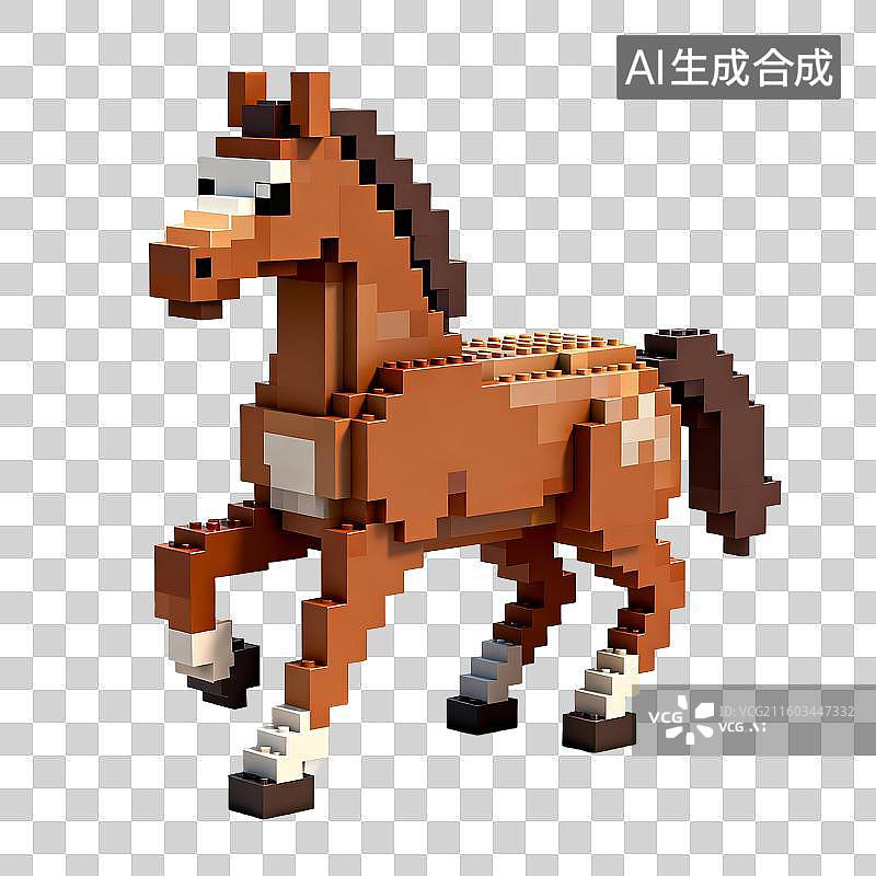 【AI数字艺术】体素艺术风格奔跑的棕色马图片素材