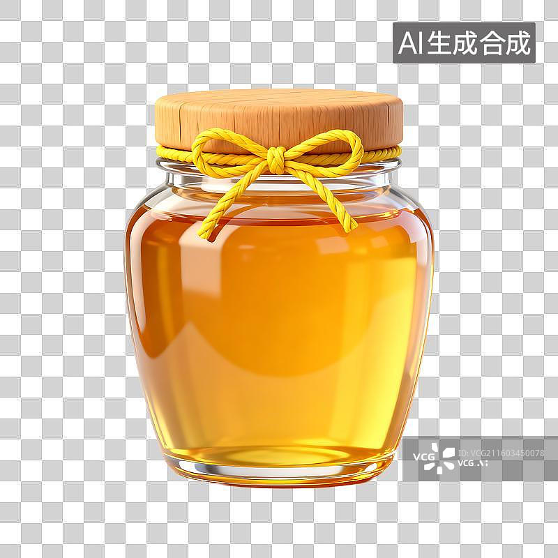 【AI数字艺术】装有金黄色蜂蜜的玻璃罐图片素材