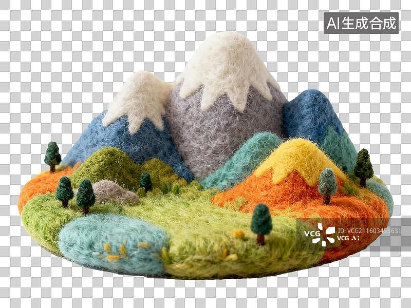 【AI数字艺术】3D卡通毛毡风自然高原风景图片素材