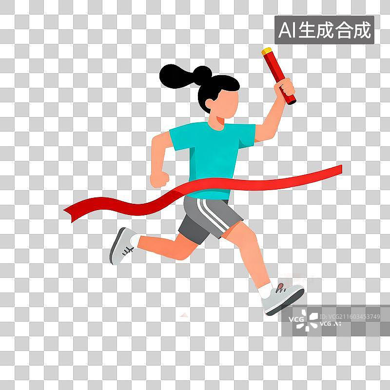 【AI数字艺术】2D扁平卡通插画风格接力赛人物免抠元素图片素材