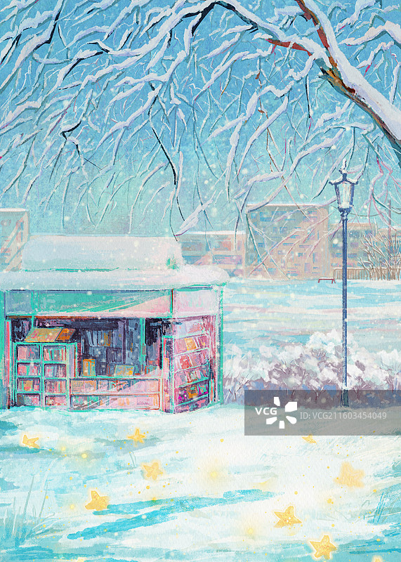 冬天报亭户外插画背景图片素材