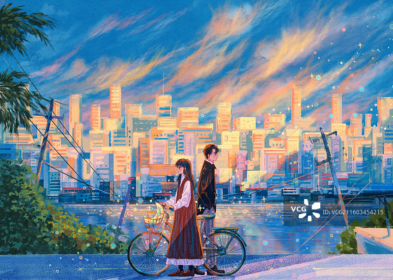 情侣在城市街道偶遇插画图片素材