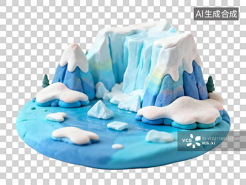 【AI数字艺术】3D卡通粘土风自然冰川雪山风景图片素材