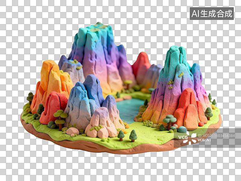 【AI数字艺术】3D卡通粘土风自然风景喀斯特地貌图片素材