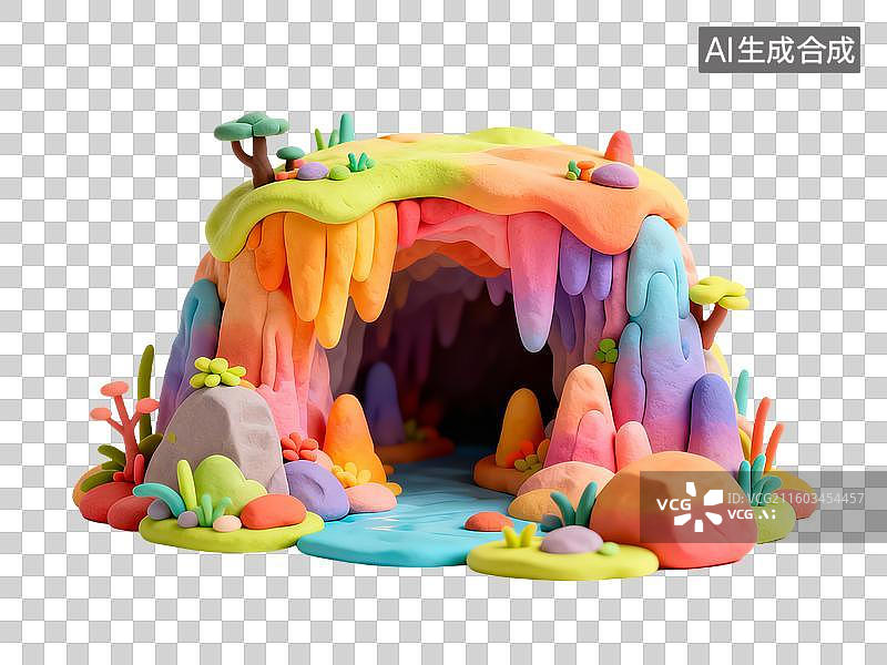 【AI数字艺术】3D卡通粘土风自然风景彩色溶洞图片素材