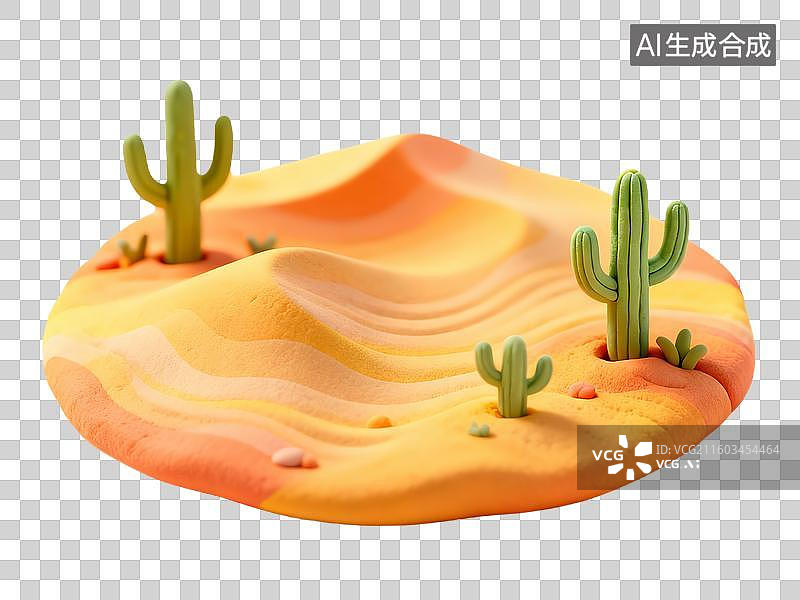 【AI数字艺术】3D卡通粘土风自然风景沙漠仙人掌图片素材