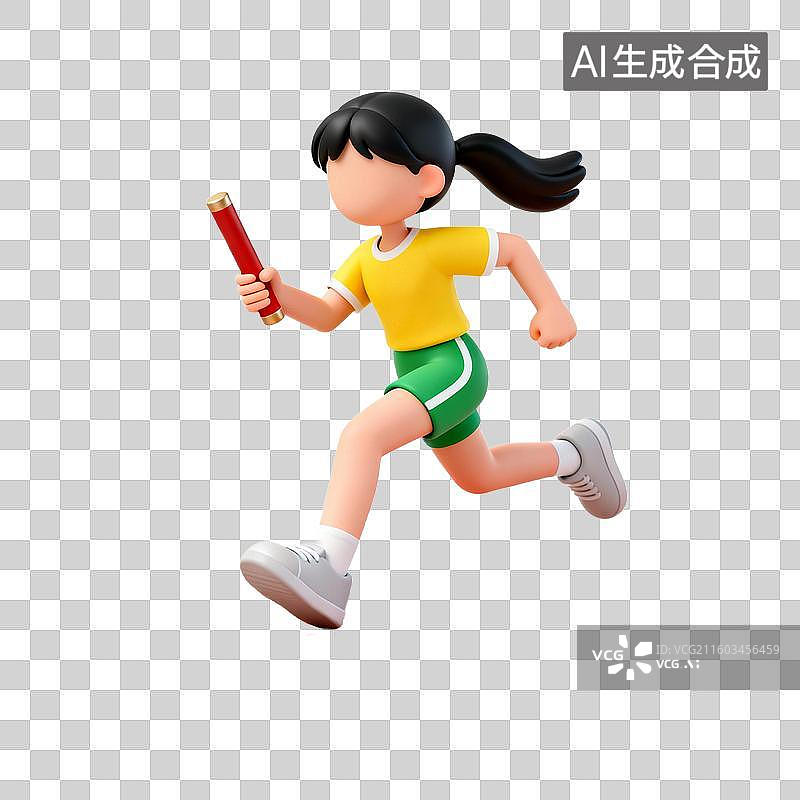 【AI数字艺术】3D渲染立体风格接力赛人物免抠元素图片素材
