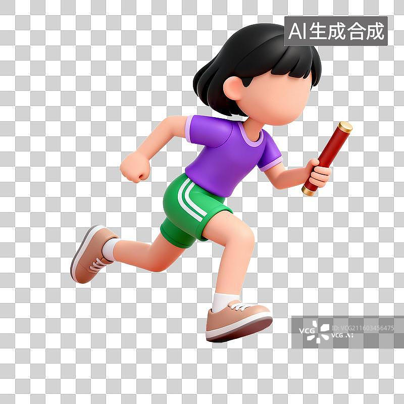 【AI数字艺术】3D渲染立体风格接力赛人物免抠元素图片素材