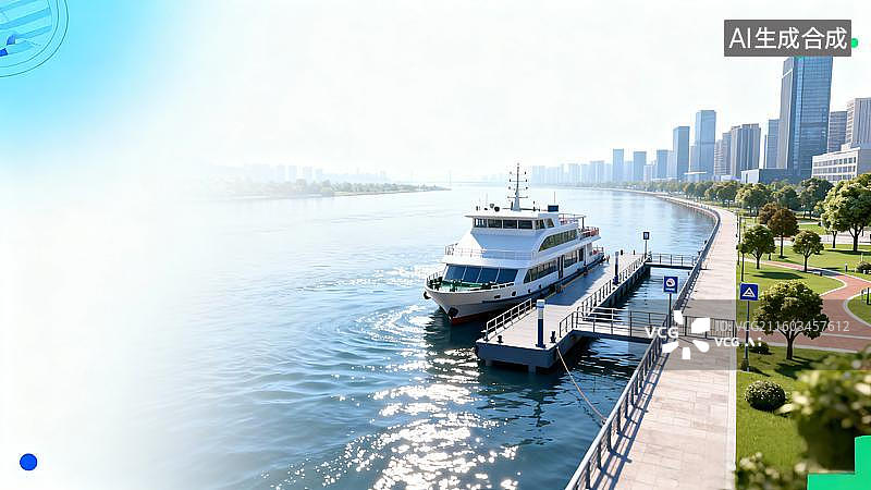 【AI数字艺术】码头游船三维极简背景图片素材