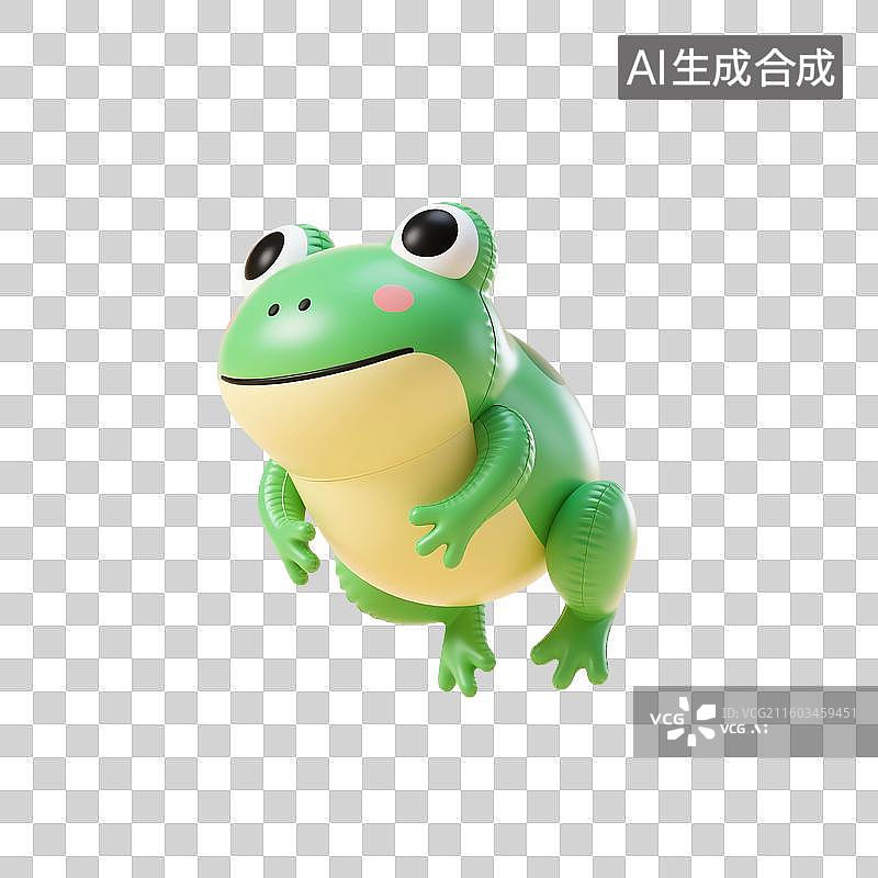 【AI数字艺术】3D渲染卡通动物，充气膨胀风格，气球，青蛙，小青蛙，夏天，免抠元素图片素材