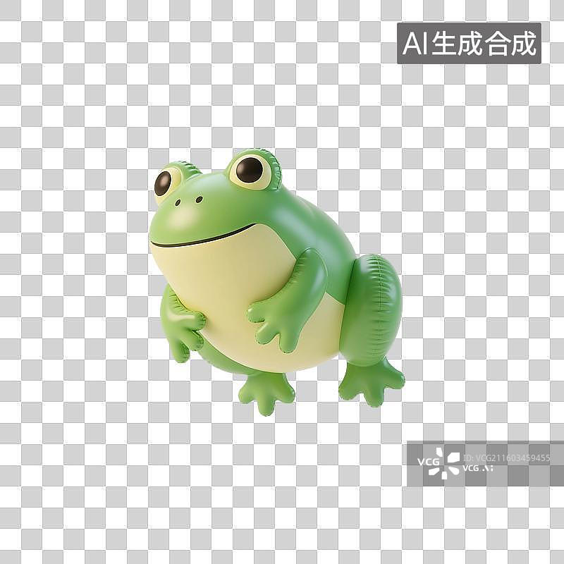 【AI数字艺术】3D渲染卡通动物，充气膨胀风格，气球，青蛙，小青蛙，夏天，免抠元素图片素材