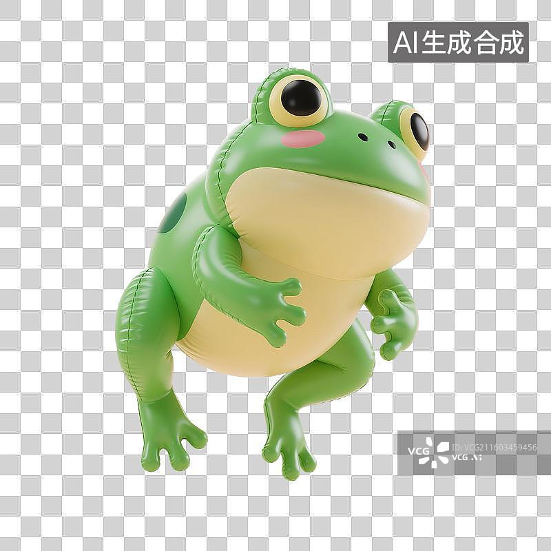 【AI数字艺术】3D渲染卡通动物，充气膨胀风格，气球，青蛙，小青蛙，夏天，免抠元素图片素材