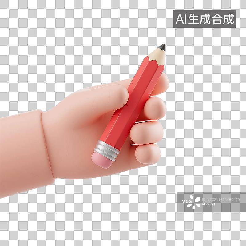 【AI数字艺术】3D渲染卡通人物，手里拿着铅笔，文具，办公用品，免抠元素图片素材