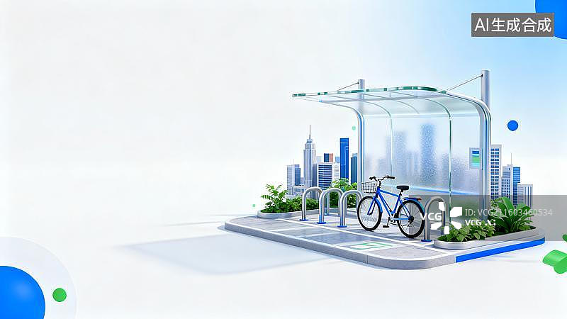 【AI数字艺术】3D风格自行车停车亭宣传界面图片素材